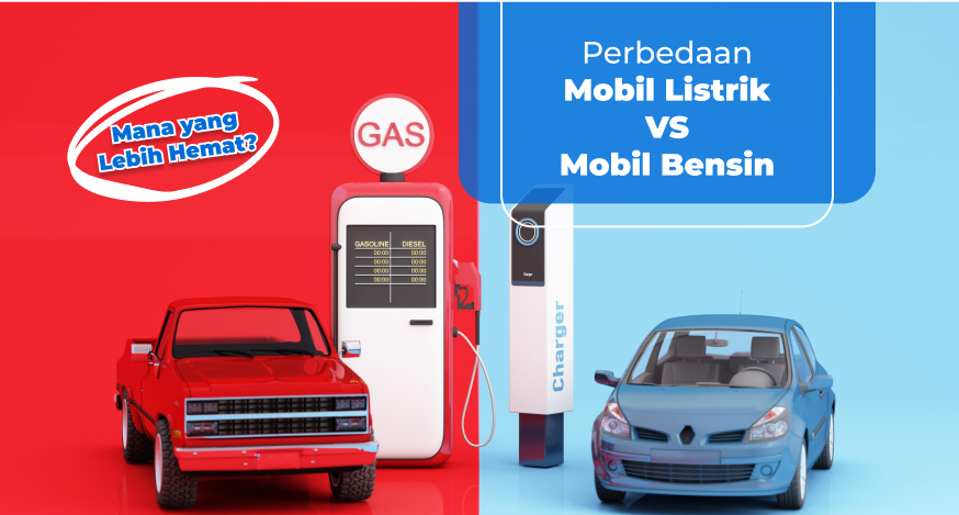 Ilustrasi perbedaan mobil listrik dan mobil bensin dalam hal efisiensi dan biaya penggunaan di tahun 2025