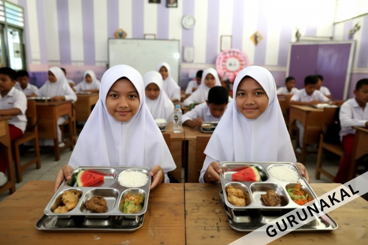 Siswa sekolah menerima makanan dari program Makan Bergizi Gratis (MBG) di Indonesia