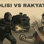 Polisi dan rakyat bentrok saat demonstrasi di Indonesia, mencerminkan konflik sosial dan politik yang belum terselesaikan.