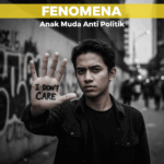 Potret anak muda Indonesia dengan ekspresi serius sebagai simbol generasi kritis yang mulai menjauh dari dunia politik konvensional.