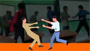 Ilustrasi krisis moral di sekolah yang menunjukkan perilaku siswa saling berkelahi, mencerminkan tantangan dunia pendidikan Indonesia saat ini.