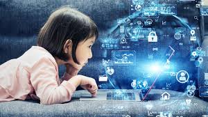 Siswa sekolah dasar menggunakan laptop untuk belajar digital, menggambarkan dampak positif dan negatif digitalisasi terhadap perkembangan moral di sekolah Indonesia.